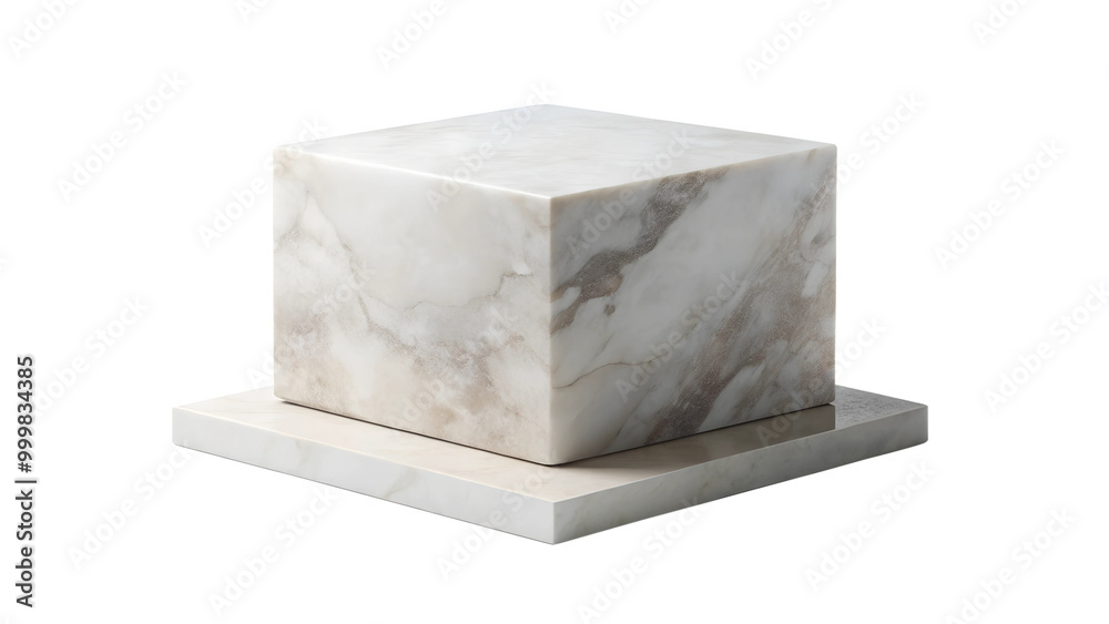 Elegant marble cube sculpture on a simple base, perfect for modern decor. Transparent or white background. Elegant marble cube sculpture on a simple base, perfect for modern decor. Transparent or white background.