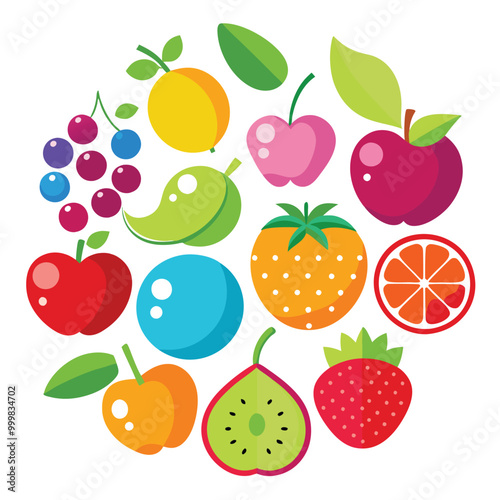 create a realistic image of fruits berries colorful vector illustration