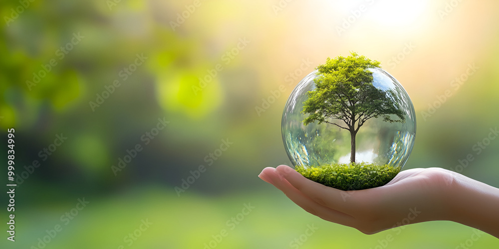 Concept of Sustainable Living with Tree in Glass Globe Concept of Sustainable Living with Tree in Glass Globe