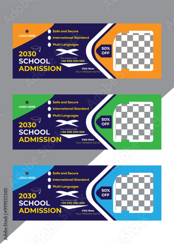 School Admission Social Media  Facebook Cover Banner Template | Web Banner Timeline Template| Kids School Education Admission