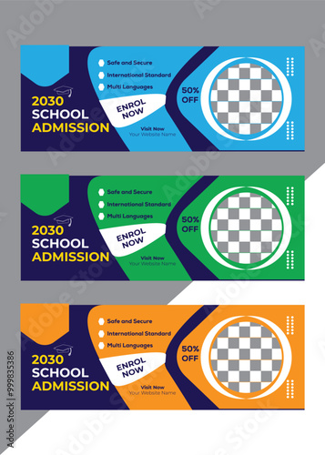 School Admission Social Media  Facebook Cover Banner Template | Web Banner Timeline Template| Kids School Education Admission