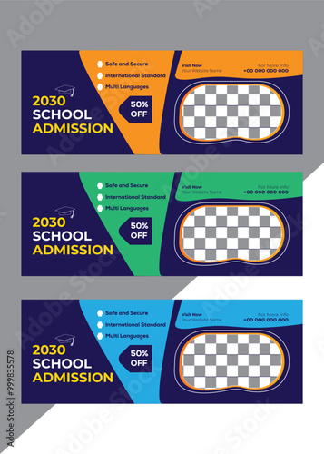 School Admission Social Media  Facebook Cover Banner Template | Web Banner Timeline Template| Kids School Education Admission