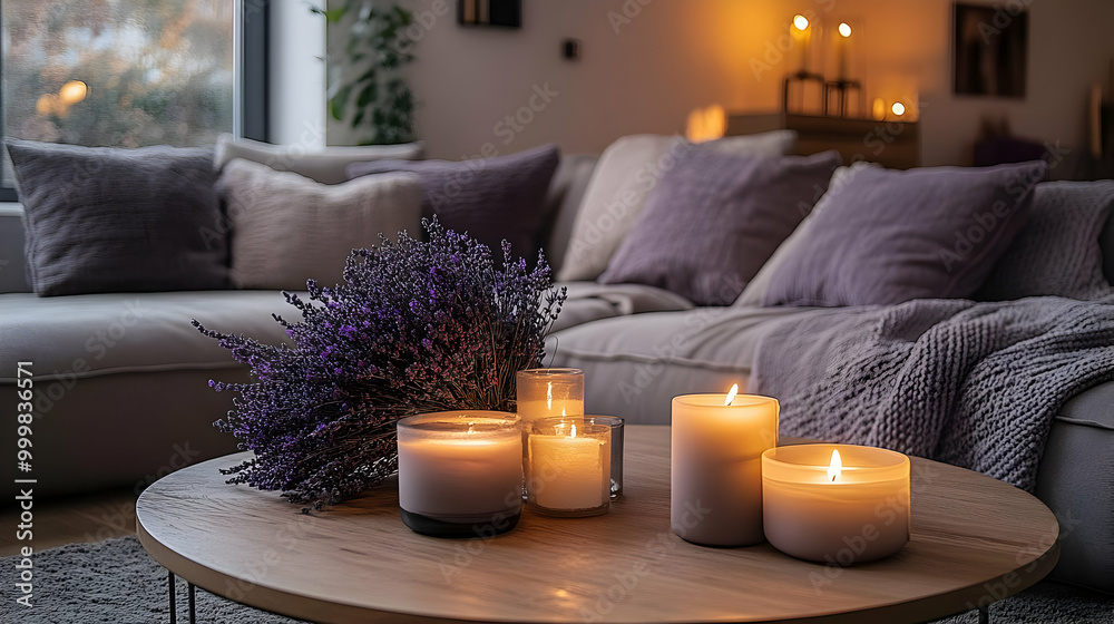 Cozy Living Room Decor with Lavender and Candles