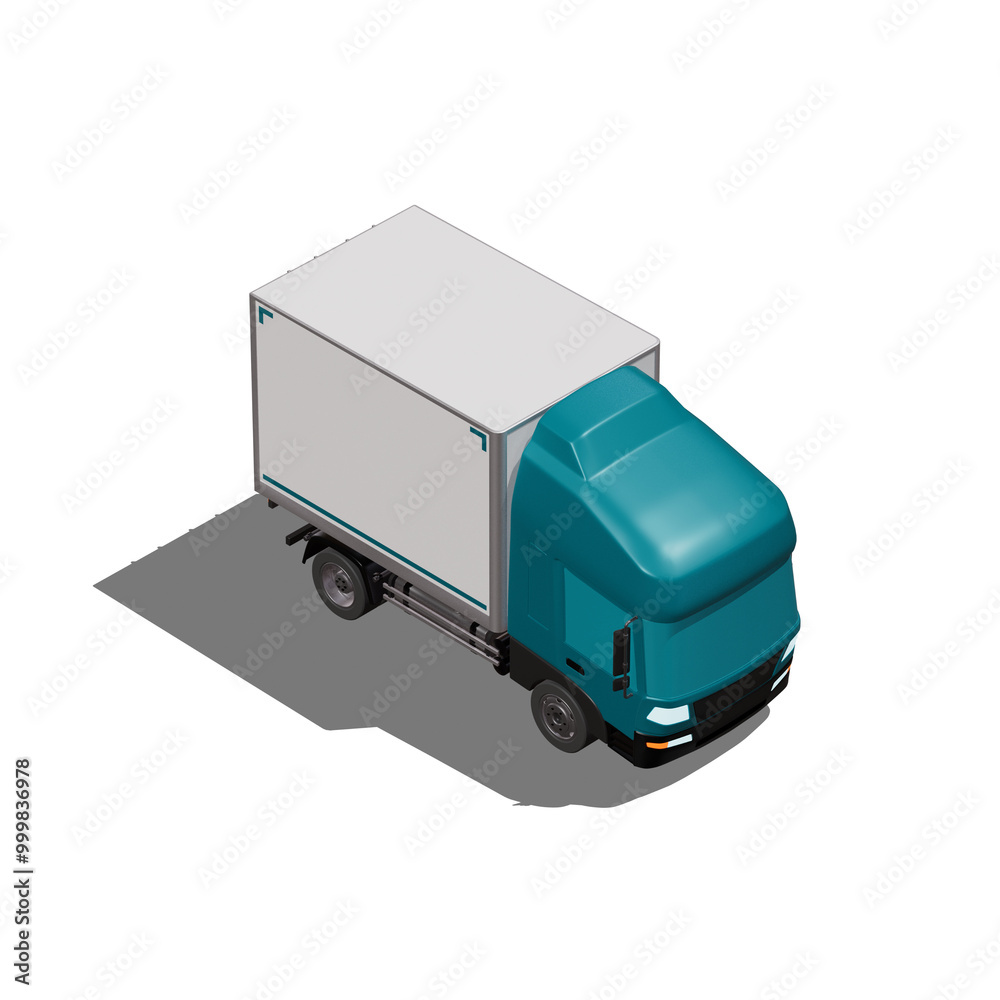 3D Isometric Cargo Truck Photoreal Vector Illustration Modern Cyan Cabine and White Van City Delivery Vehicle 4x2 Design for Logistics and Transport Presentation Social Media Video Promo Front Right 3D Isometric Cargo Truck Photoreal Vector Illustration Modern Cyan Cabine and White Van City Delivery Vehicle 4x2 Design for Logistics and Transport Presentation Social Media Video Promo Front Right