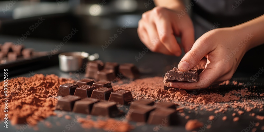 A close-up of hands preparing delicious chocolate on a rustic kitchen surface, showcasing culinary artistry and indulgence. A close-up of hands preparing delicious chocolate on a rustic kitchen surface, showcasing culinary artistry and indulgence.