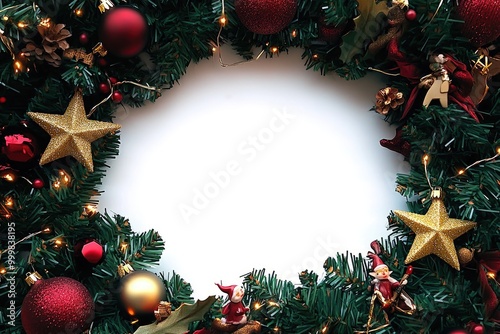 A Circular Arrangement of Christmas Decorations with a White Background photo