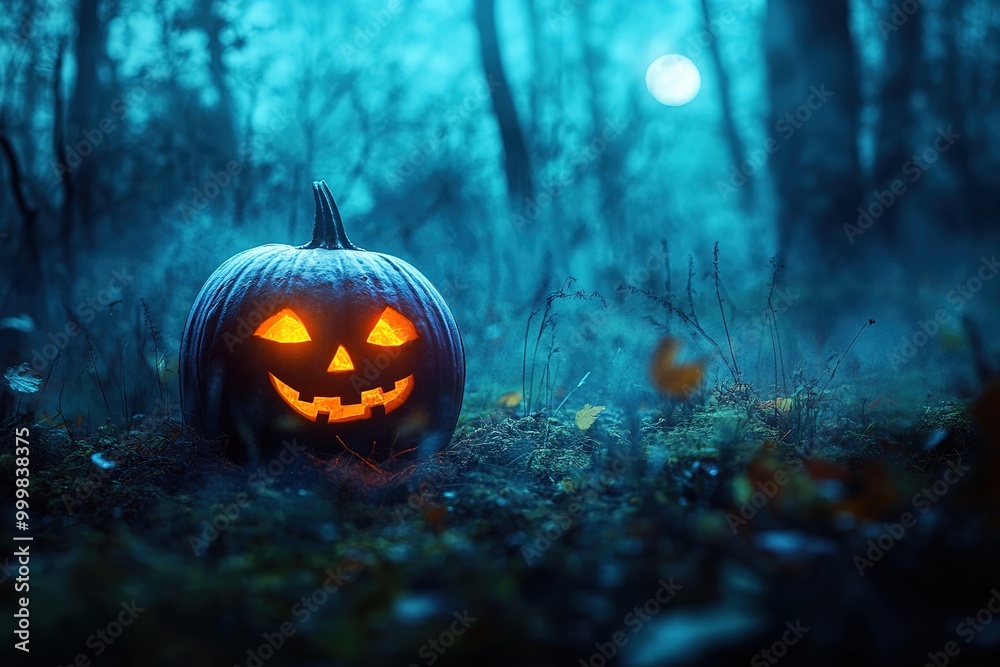 Decorations for Halloween Pumpkin lantern in a dark forest. Background wallpaper.
Decorations for Halloween Pumpkin lantern in a dark forest. Background wallpaper.