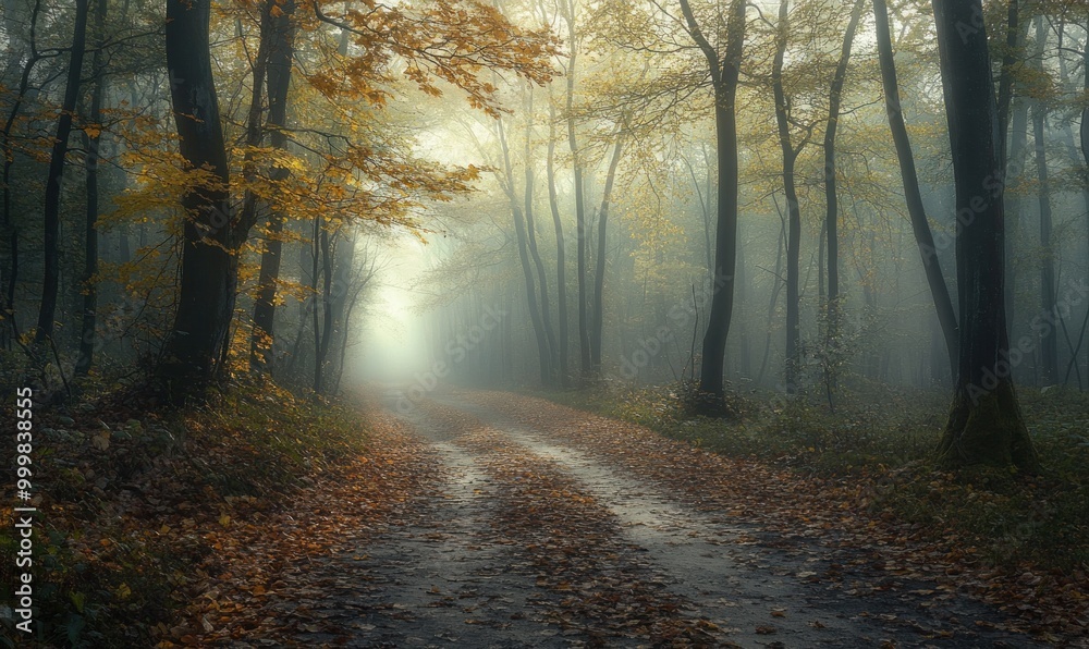 Fototapeta premium Misty Forest Path in Autumn