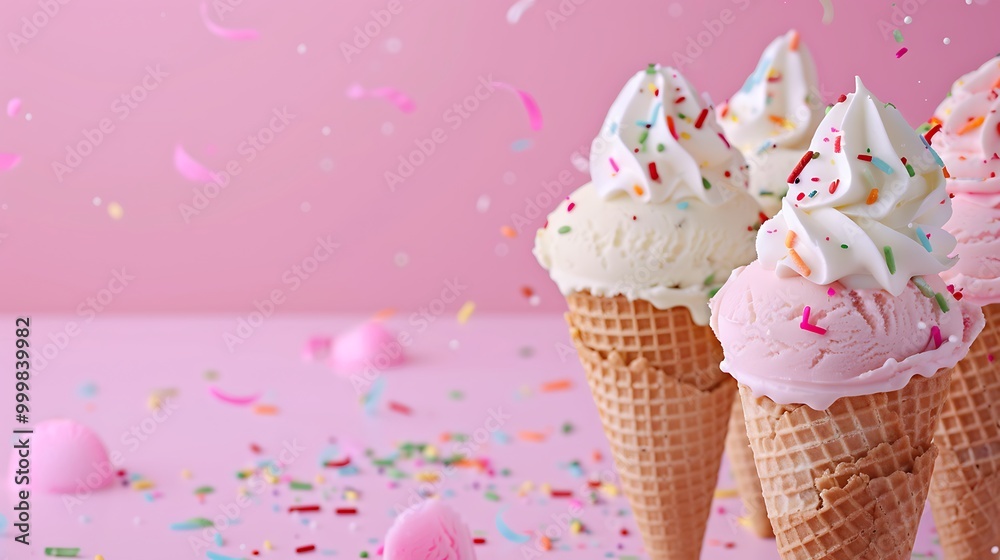 Ice cream party on a pink background Ice cream party on a pink background