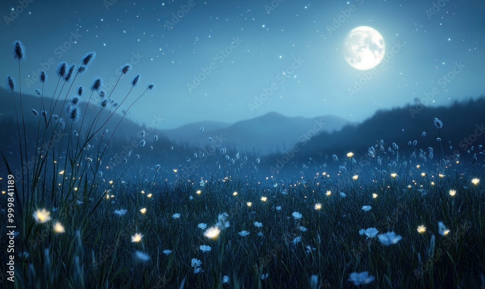 Moonlit Meadow Under Starry Sky Moonlit Meadow Under Starry Sky