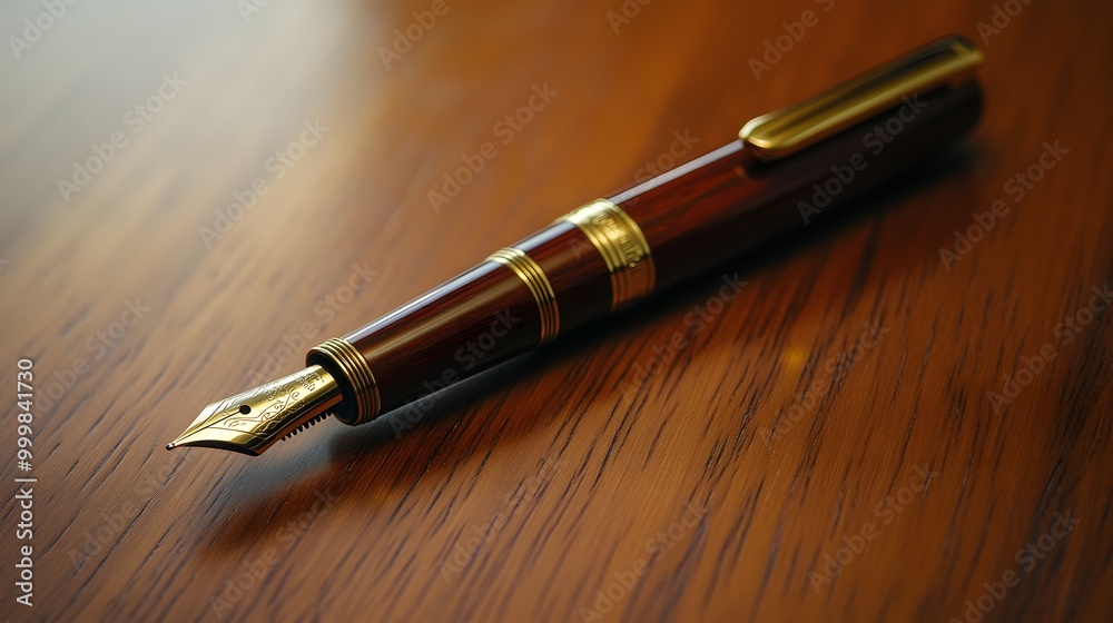 65. A beautiful fountain pen on a polished writing desk 65. A beautiful fountain pen on a polished writing desk