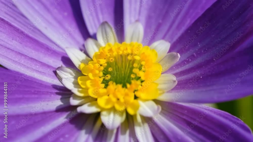 Vibrant close-up of a purple flower with yellow center in bloom Vibrant close-up of a purple flower with yellow center in bloom