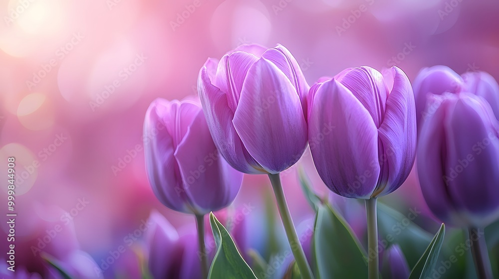 Delicate lavender tulips in soft focus, basking in warm sunlight. Delicate lavender tulips in soft focus, basking in warm sunlight.