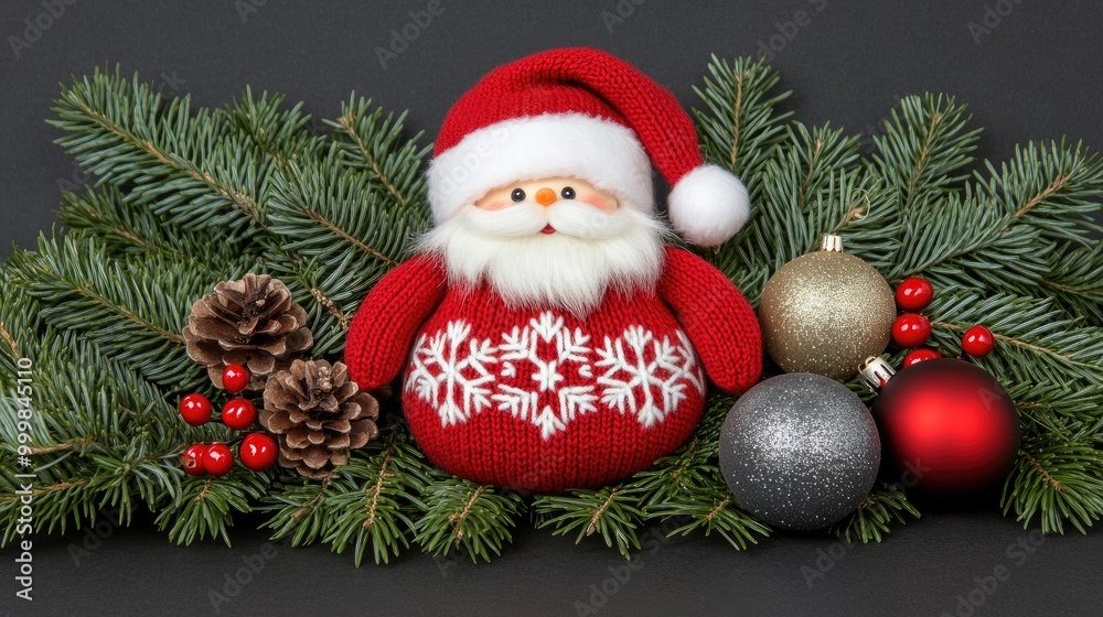 Charming Santa Claus doll in a cozy Christmas setting surrounded by festive decorations and holiday cheer Charming Santa Claus doll in a cozy Christmas setting surrounded by festive decorations and holiday cheer