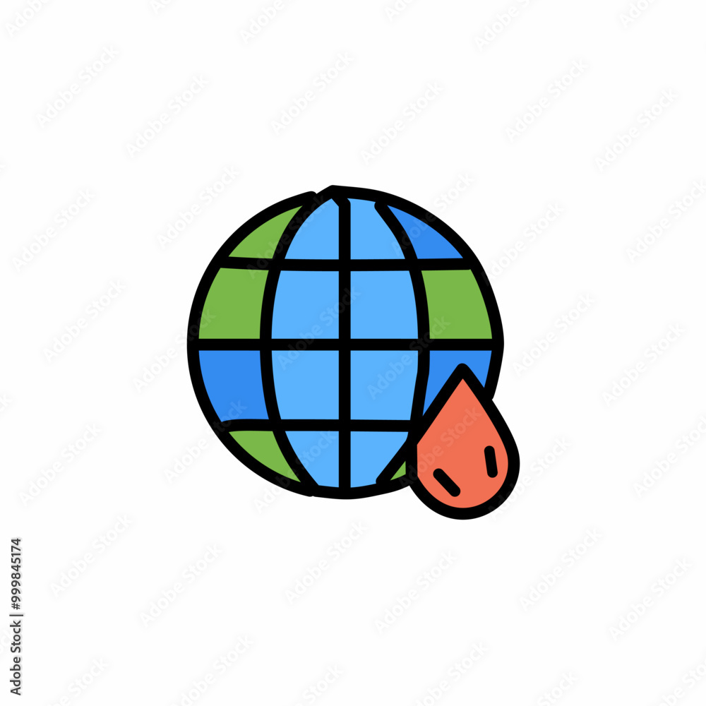 Global warming icon with drop of water. Earth color pictogram. Global warming icon with drop of water. Earth color pictogram.