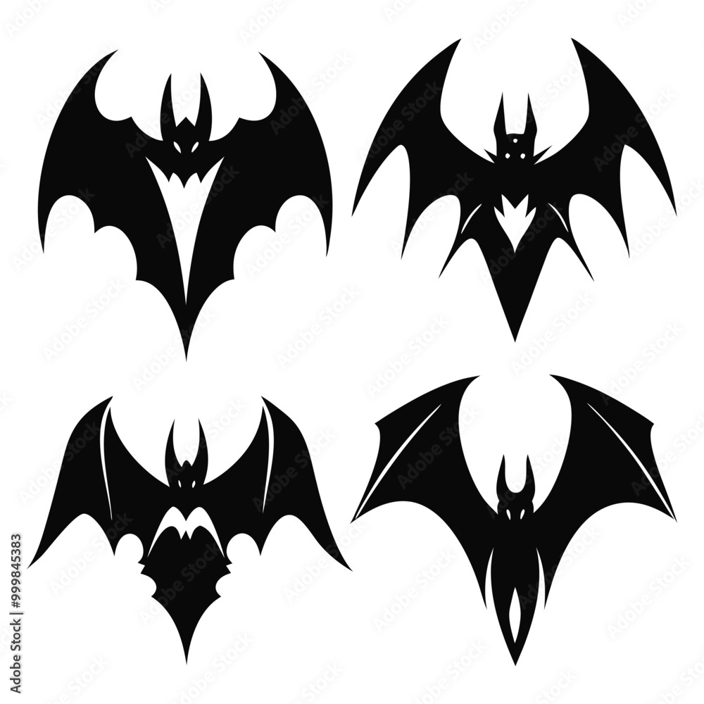 Fototapeta premium Collection Of Bats Silhouettes Vector Illustration