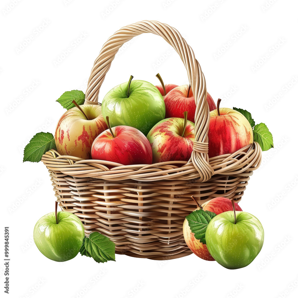 Autumn Basket Overflowing with Fresh Apples on Transparent Background Autumn Basket Overflowing with Fresh Apples on Transparent Background
