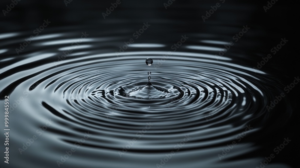 A single droplet falls, sending circular ripples across calm, dark water A single droplet falls, sending circular ripples across calm, dark water