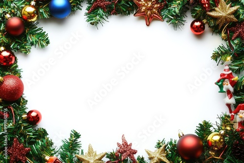 Festive Christmas Garland Frame with Ornaments and Stars