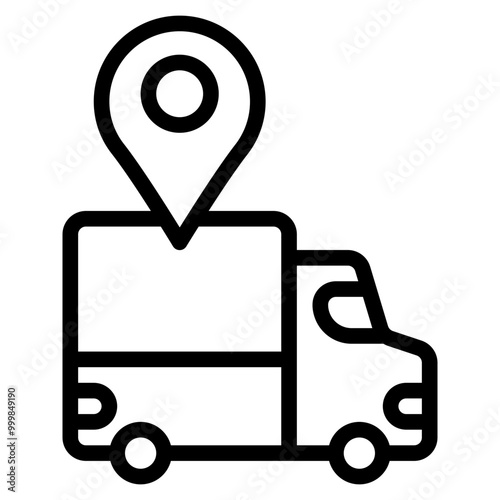 Truck delivery location outline icon and illustration