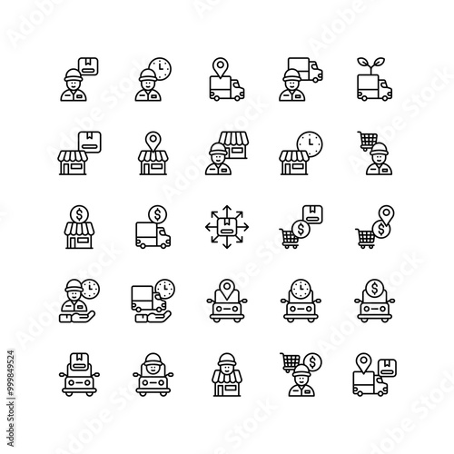 Set of Supplier delivery outline icon and illustration outline icon and illustration
