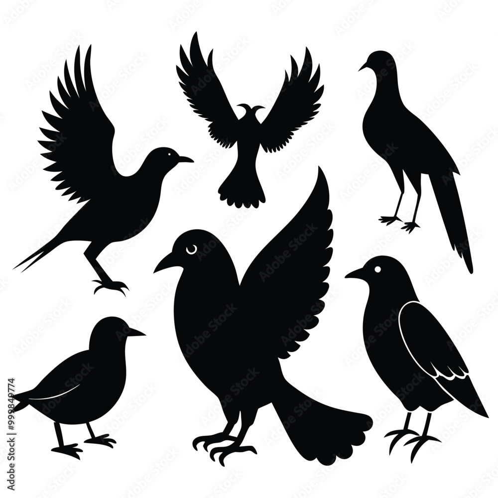 Set Of Silhouettes Of Birds Vector Illustration Set Of Silhouettes Of Birds Vector Illustration