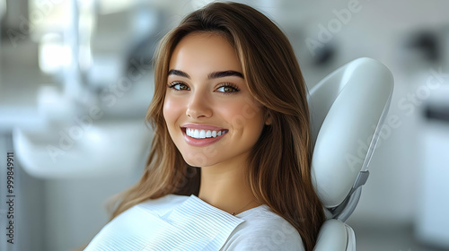 Smiling Woman in a Dental Chair: Achieving a Bright, Healthy Smile photo