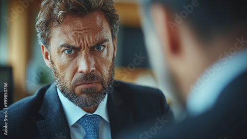 Intense Businessman in Serious Discussion