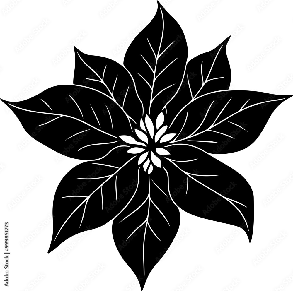 Black and White Floral Vector Design with Leaves Black and White Floral Vector Design with Leaves