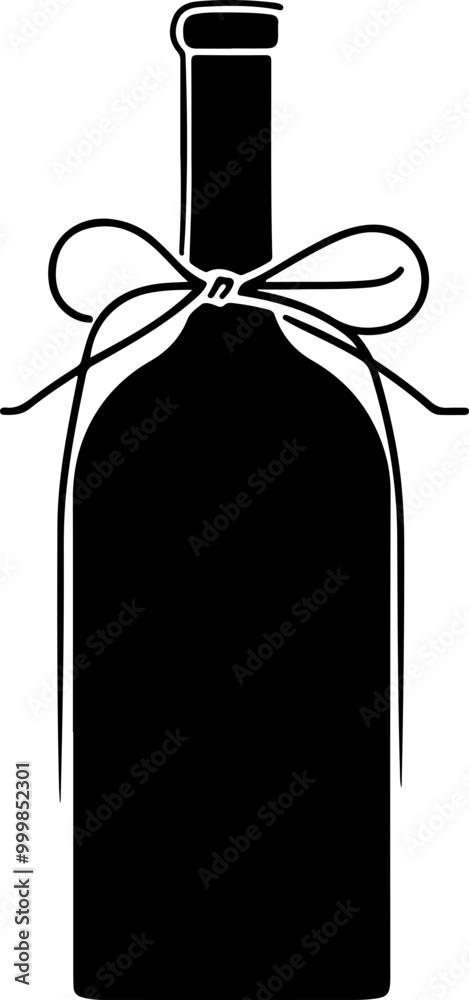 Stylized Black Wine Bottle with Bow Design Stylized Black Wine Bottle with Bow Design