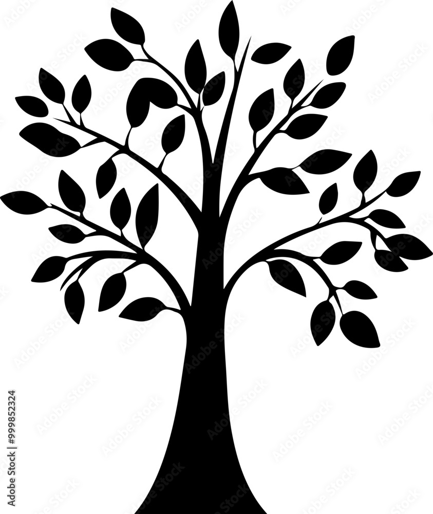 Obraz premium Stylized Vector Tree Silhouette with Leaves