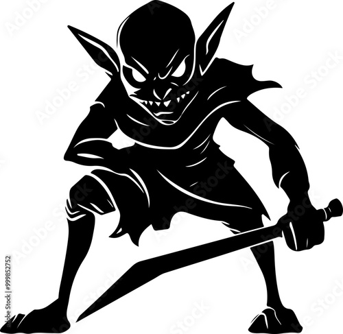 Vector Goblin Character with Sword in Dynamic Pose