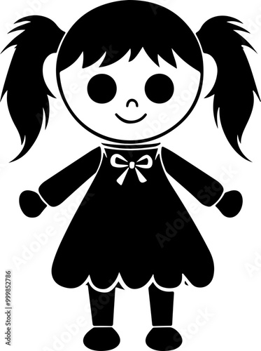 Cute Vector Doll with Pigtails and Bow Tie