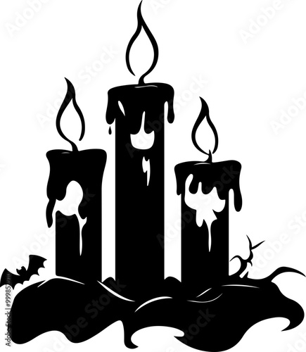 Spooky Black Candles with Dripping Wax and Bat