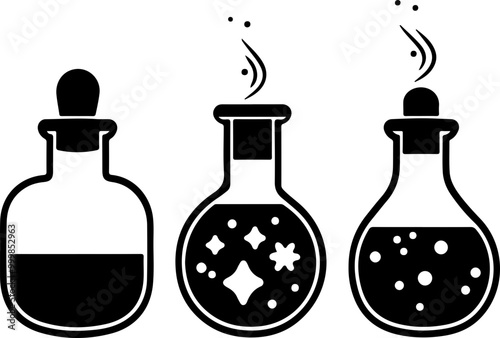 Vector Illustration of Three Iconic Potion Flasks