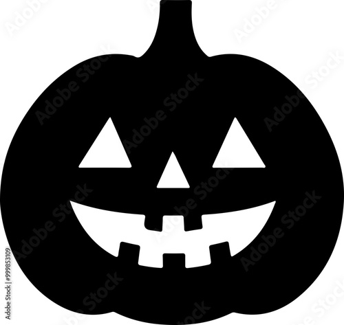 Black Silhouette Pumpkin with Grinning Face