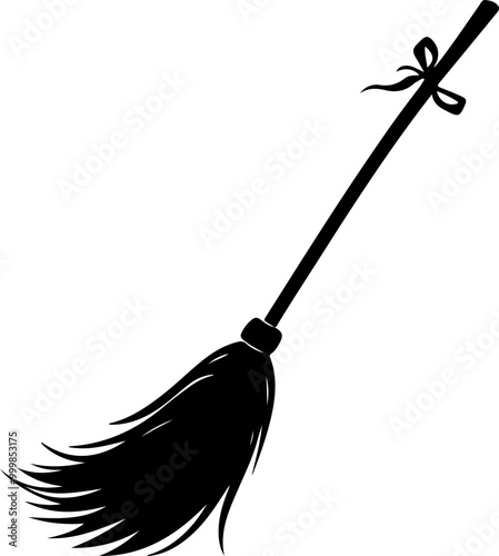 Stylized Vector Broom with Ribbon Detail
