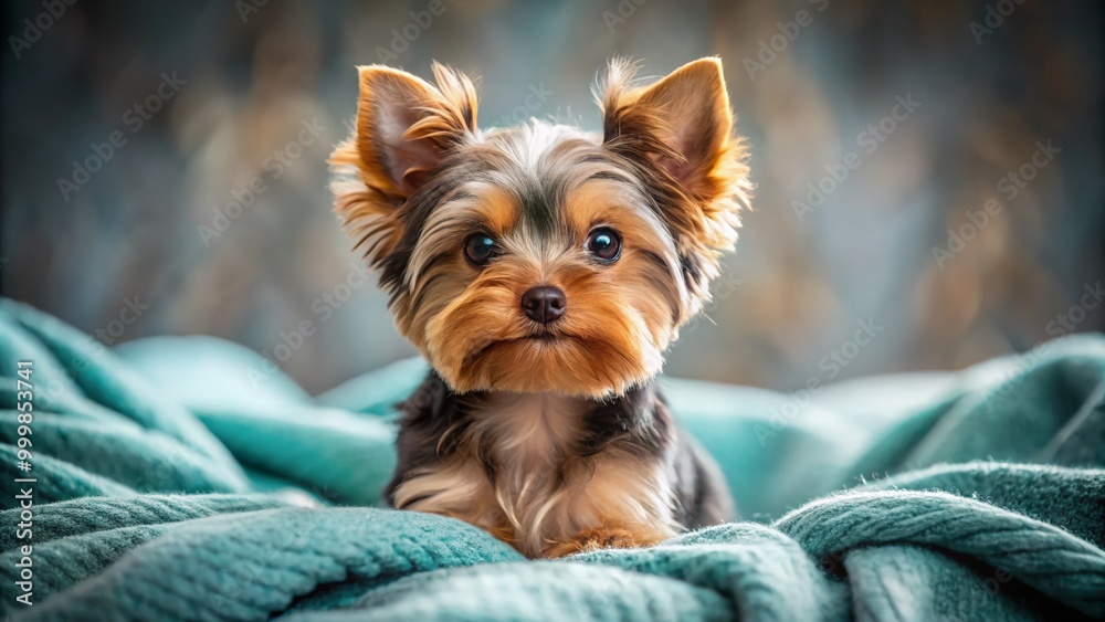 Adorable Micro Teacup Yorkie Sitting on a Cozy Blanket with a Playful Expression in Soft Lighting Adorable Micro Teacup Yorkie Sitting on a Cozy Blanket with a Playful Expression in Soft Lighting