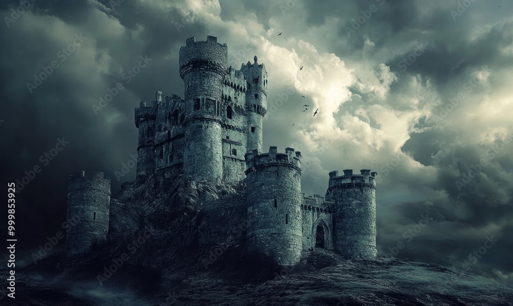 Medieval castle under dark stormy clouds Medieval castle under dark stormy clouds