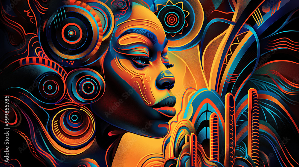 African woman in abstract futuristic wallpaper design African woman in abstract futuristic wallpaper design