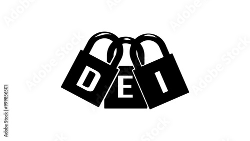DEI, Diversity, equity and inclusion, black isolated silhouette