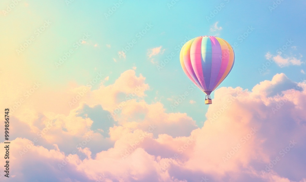 Fototapeta premium Colorful hot air balloon in pastel sky
