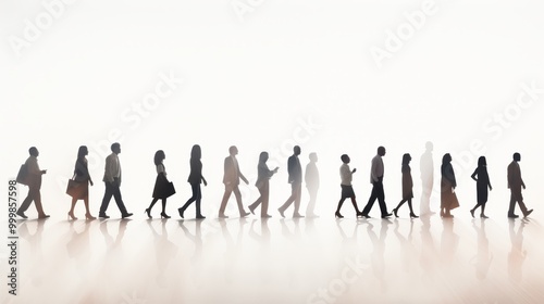 Minimalist silhouettes of people walking on the street in simple neutral colored attire