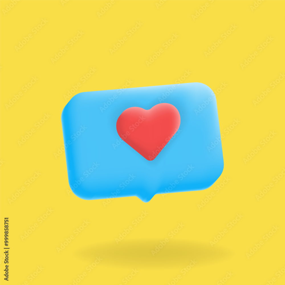 3D social media heart icon in a blue speech bubble Perfect for representing likes, engagement, and social interaction. vector illustration 3D social media heart icon in a blue speech bubble Perfect for representing likes, engagement, and social interaction. vector illustration