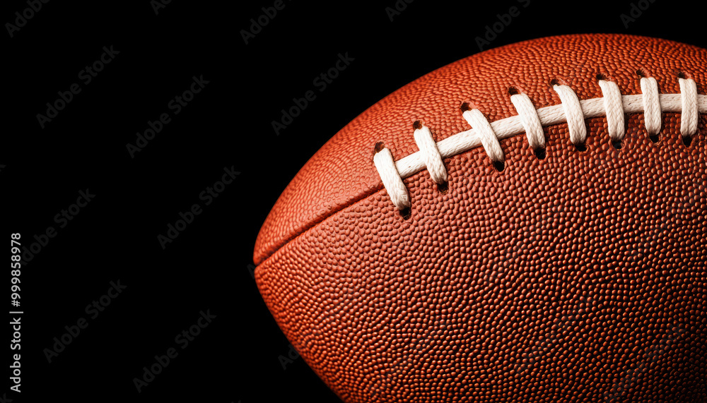 A football is shown with its laces visible A football is shown with its laces visible