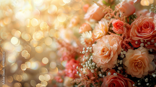  Beautiful bouquet of soft pink roses with delicate bokeh background