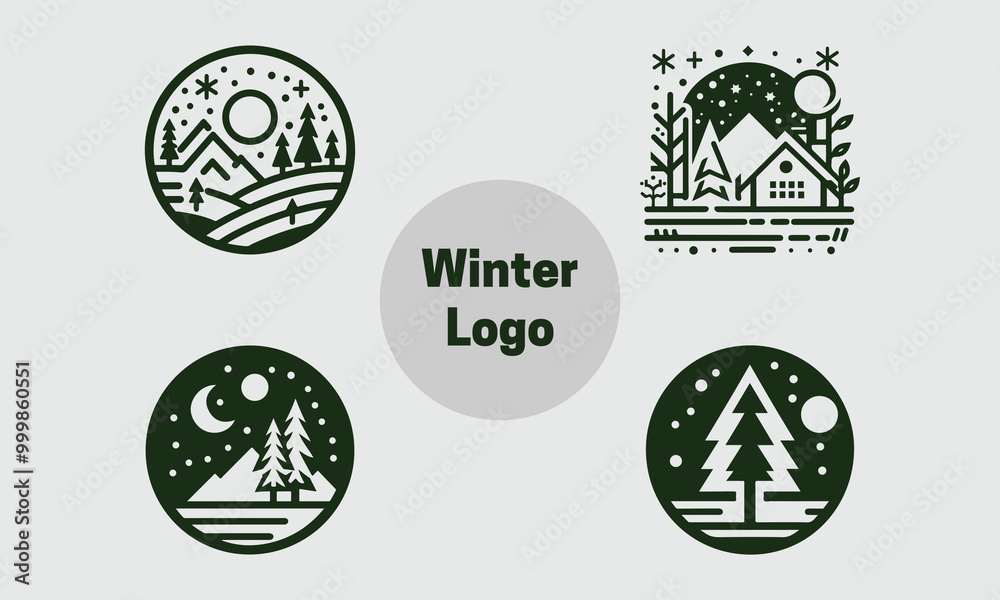 Set of Winter logo design vector illustration. Winter logo collection. Set of Winter logo design vector illustration. Winter logo collection.