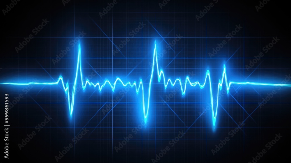 Blue Neon Heartbeat Pulse: Abstract digital illustration of a vibrant blue heartbeat pulse, glowing against a dark background. Perfect for medical, technology, and music concepts. Blue Neon Heartbeat Pulse: Abstract digital illustration of a vibrant blue heartbeat pulse, glowing against a dark background. Perfect for medical, technology, and music concepts.