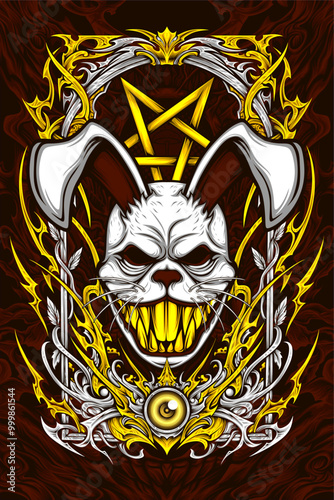 scary rabbit mask awesome illustration for t shirt design