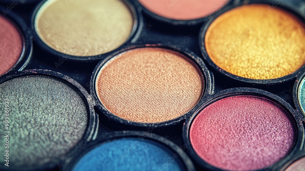 Detailed shot of a round eyeshadow case, no logo, focusing on the soft matte colors, no people, soft lighting. Detailed shot of a round eyeshadow case, no logo, focusing on the soft matte colors, no people, soft lighting.